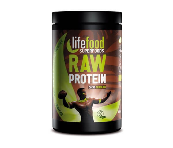 Proteiny - bílkoviny LifeFood Raw proteinová směs se superfoods - kakaová se spirulinou, 450g